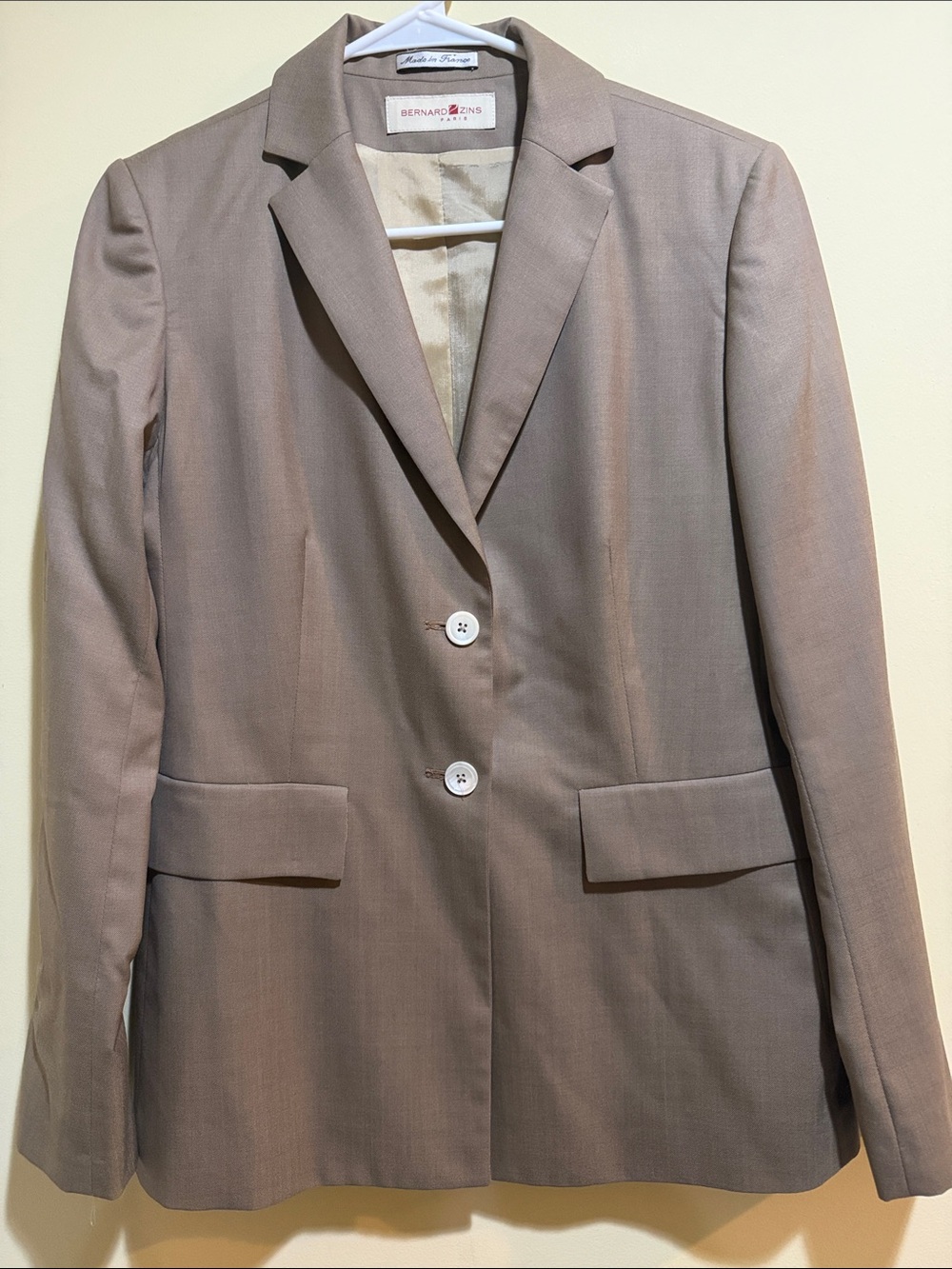 Women’s Bernard Zins Paris Taupe Single-Breasted Blazer 100% Wool
